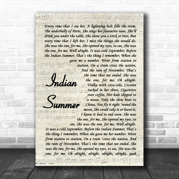 Stereophonics Indian summer Vintage Script Song Lyric Quote Music Print