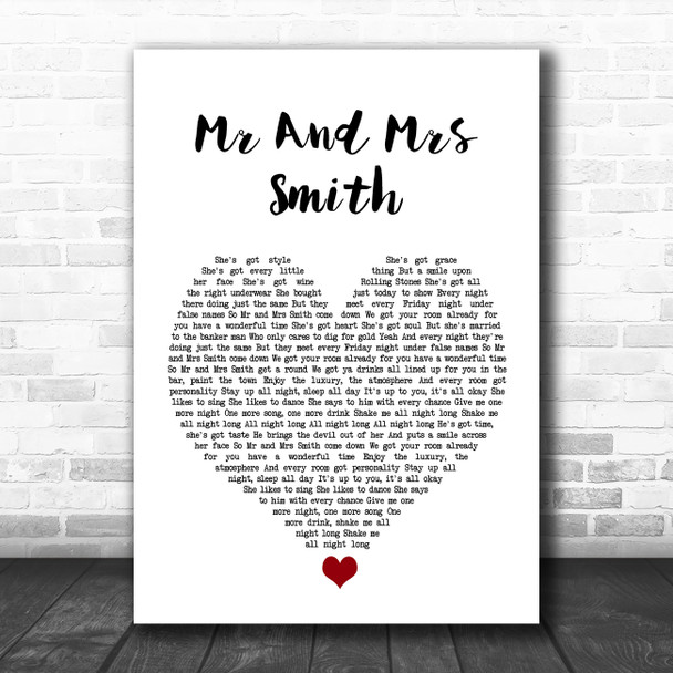 Stereophonics Mr And Mrs Smith White Heart Song Lyric Quote Music Print