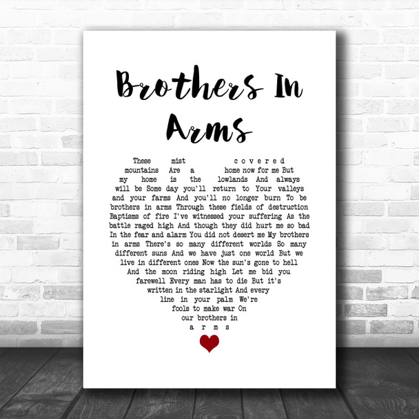 Dire Straits Brothers In Arms White Heart Song Lyric Quote Music Print