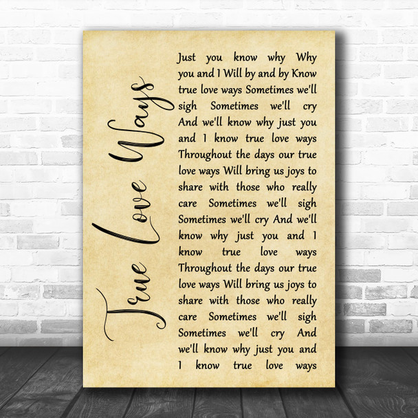 Buddy Holly True Love Ways Rustic Script Song Lyric Quote Music Print