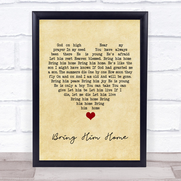Susan Boyle Bring Him Home Vintage Heart Song Lyric Quote Music Print