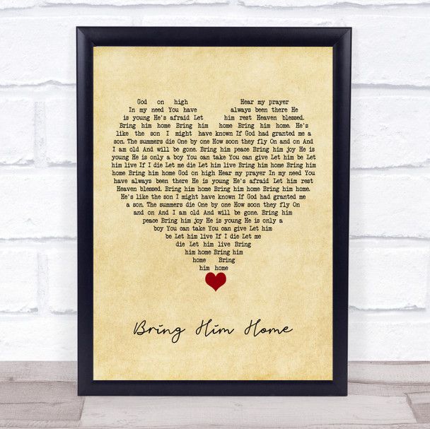 Alfie Boe Bring Him Home Vintage Heart Song Lyric Quote Music Print