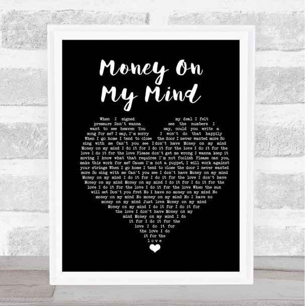 Sam Smith Money On My Mind Black Heart Song Lyric Quote Music Print