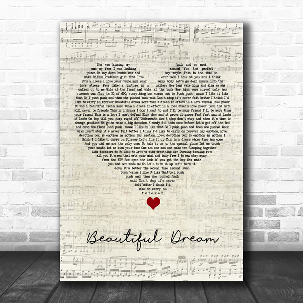 Adam Ant Beautiful Dream Script Heart Song Lyric Quote Music Print