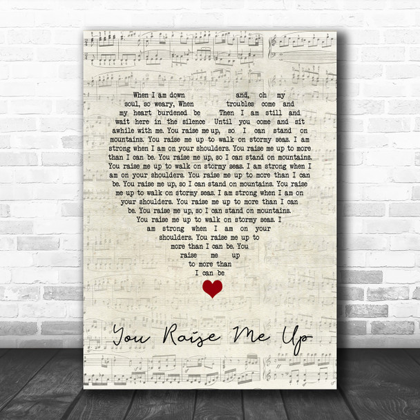 Westlife You Raise Me Up Script Heart Song Lyric Quote Music Print