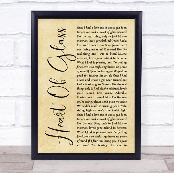 Blondie Heart Of Glass Rustic Script Song Lyric Quote Music Print