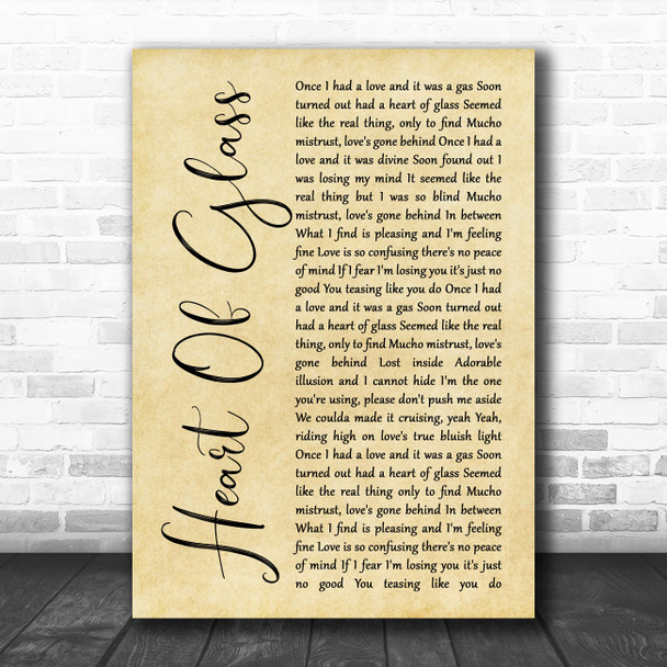 Blondie Heart Of Glass Rustic Script Song Lyric Quote Music Print