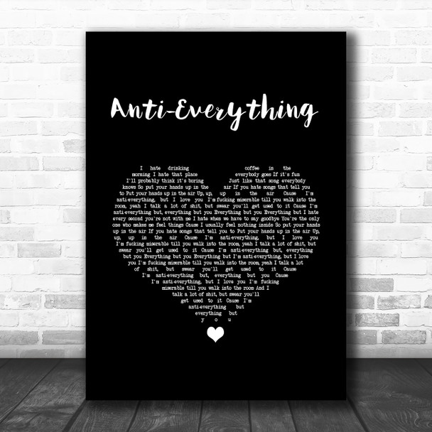 Lost Kings feat. Loren Gray Anti-Everything Black Heart Song Lyric Quote Music Print