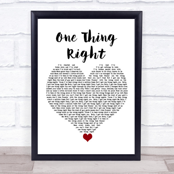 Marshmello & Kane Brown One Thing Right White Heart Song Lyric Quote Music Print