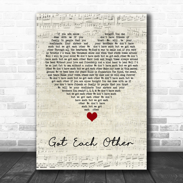 The Interrupters Got Each Other Script Heart Song Lyric Quote Music Print