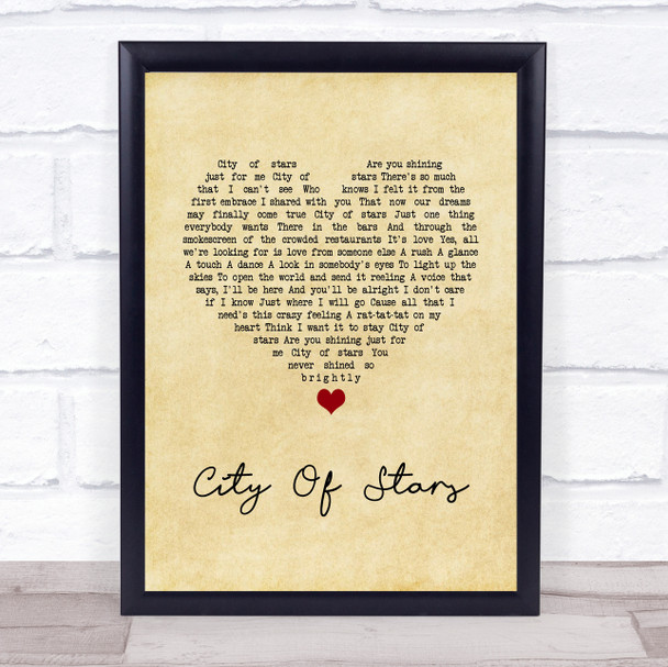 La La Land Cast City Of Stars Vintage Heart Song Lyric Quote Music Print