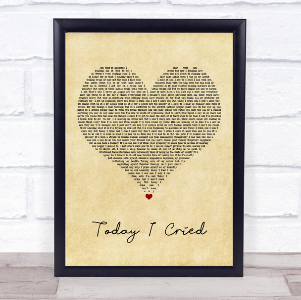 Professor Green Today I Cried Vintage Heart Song Lyric Quote Music Print