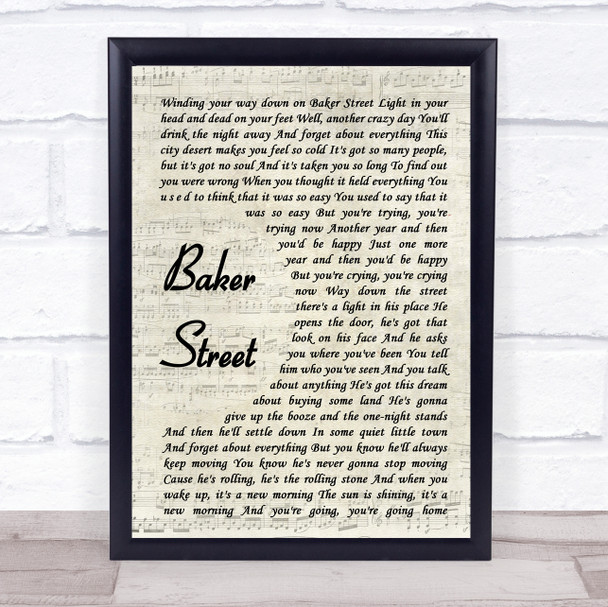 Gerry Rafferty Baker Street Vintage Script Song Lyric Quote Music Print