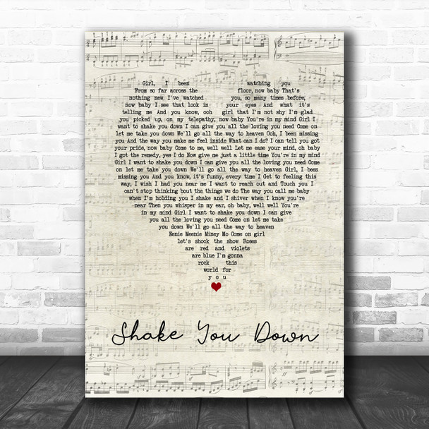 Gregory Abbott Shake You Down Script Heart Song Lyric Quote Music Print