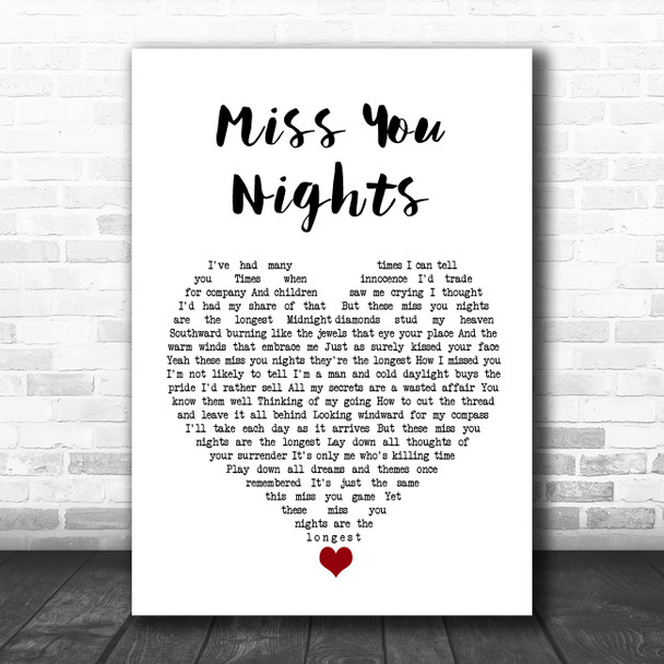 Cliff Richard Miss You Nights White Heart Song Lyric Quote Music Print