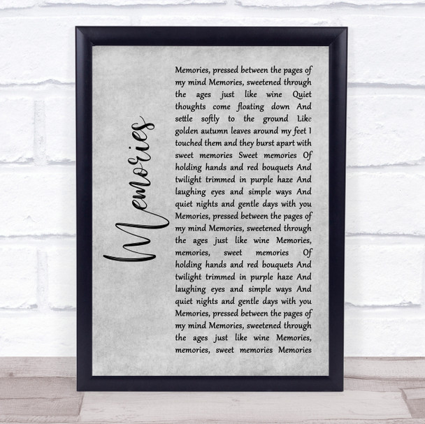 Elvis Presley Memories Grey Rustic Script Song Lyric Quote Music Print