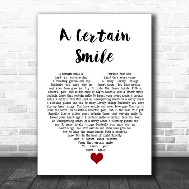 Johnny Mathis A Certain Smile White Heart Song Lyric Quote Music Print