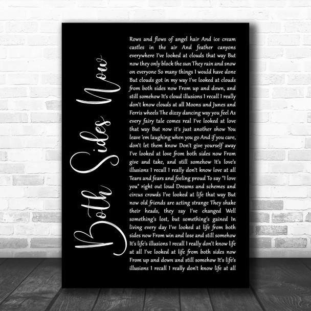 Joni Mitchell Both Sides Now Black Script Song Lyric Quote Music Print