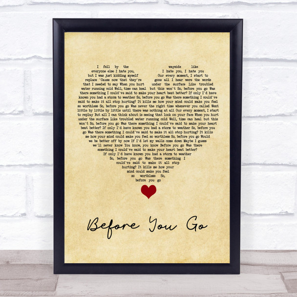 Lewis Capaldi Before You Go Vintage Heart Song Lyric Quote Music Print