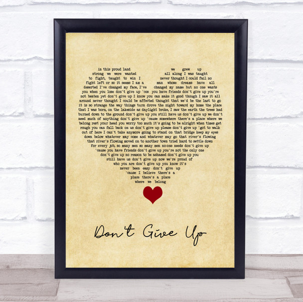 Peter Gabriel Don't Give Up Vintage Heart Song Lyric Quote Music Print