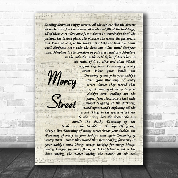 Peter Gabriel Mercy Street Vintage Script Song Lyric Quote Music Print