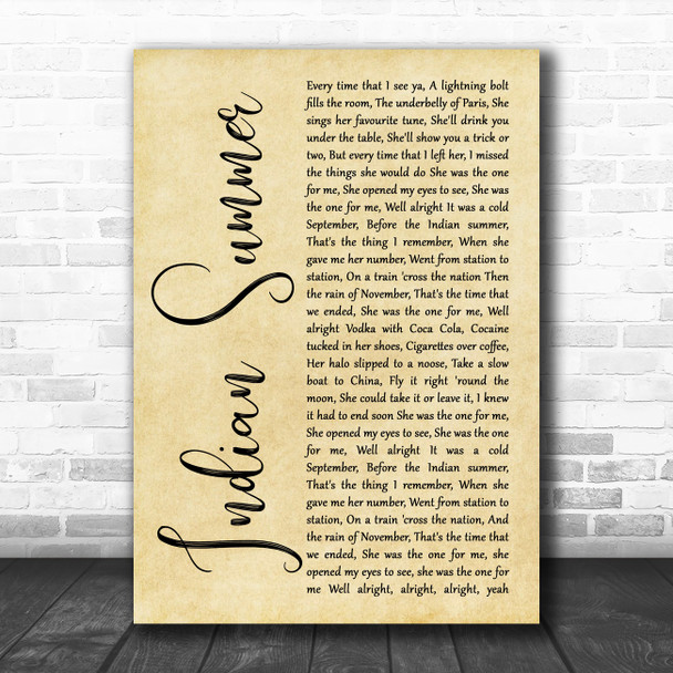 Stereophonics Indian Summer Rustic Script Song Lyric Quote Music Print