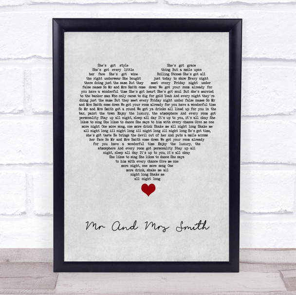 Stereophonics Mr And Mrs Smith Grey Heart Song Lyric Quote Music Print