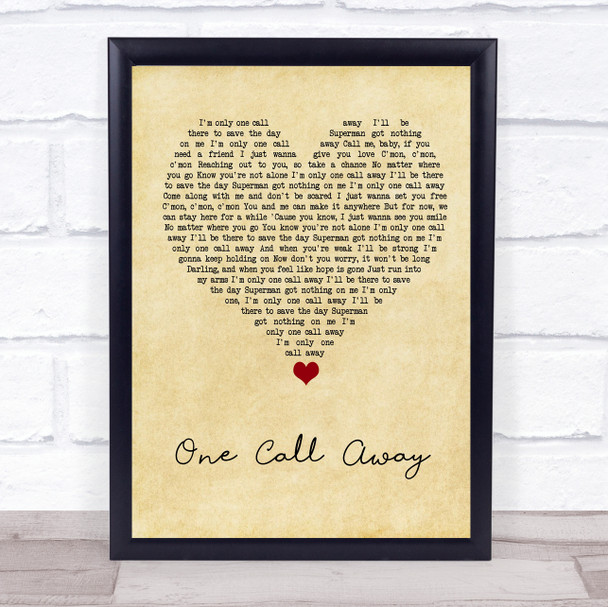 Charlie Puth One Call Away Vintage Heart Song Lyric Quote Music Print