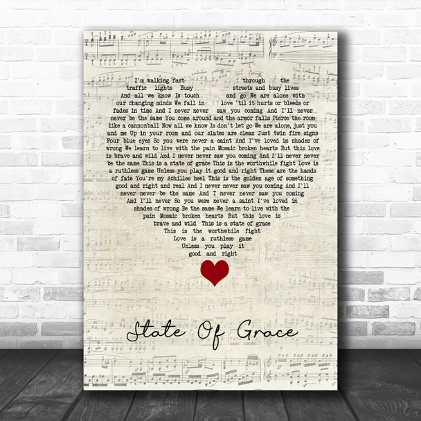 Taylor Swift State Of Grace Script Heart Song Lyric Quote Music Print