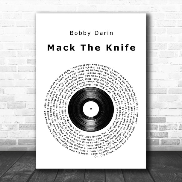 Bobby Darin Mack The Knife Vinyl Record Song Lyric Quote Music Print