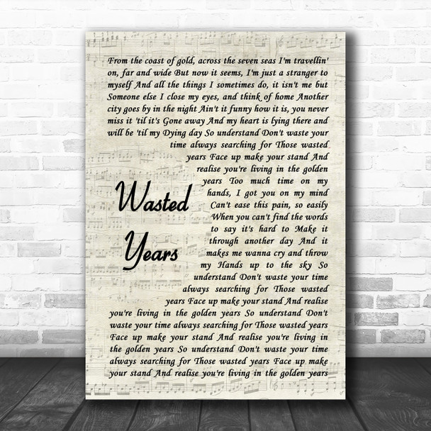 Iron Maiden Wasted Years Vintage Script Song Lyric Quote Music Print