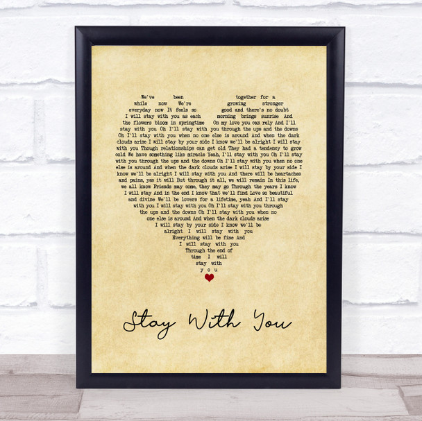 John Legend Stay With You Vintage Heart Song Lyric Quote Music Print