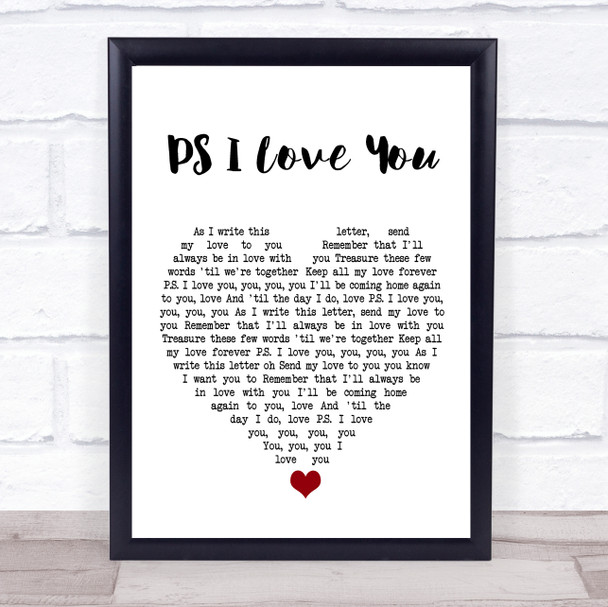 The Beatles P.S. I Love You White Heart Song Lyric Quote Music Print