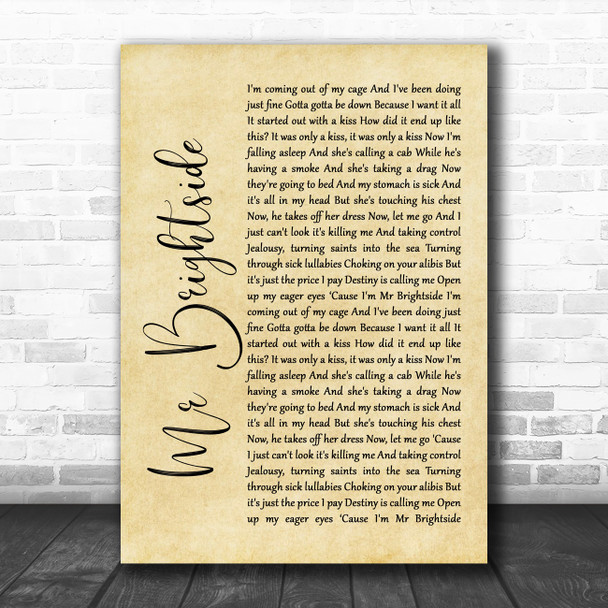 The Killers Mr Brightside Rustic Script Song Lyric Quote Music Print