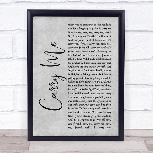 Levellers Carry Me Grey Rustic Script Song Lyric Quote Music Print