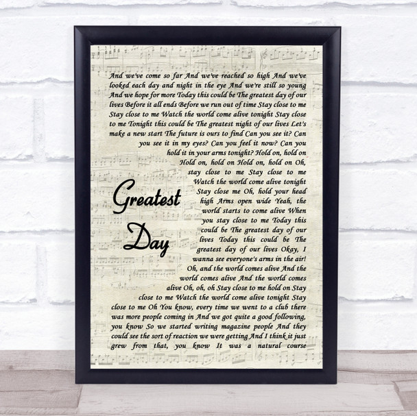 Take That Greatest Day Vintage Script Song Lyric Quote Music Print