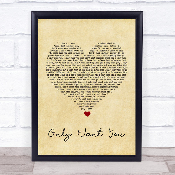 Rita Ora Only Want You Vintage Heart Song Lyric Quote Music Print