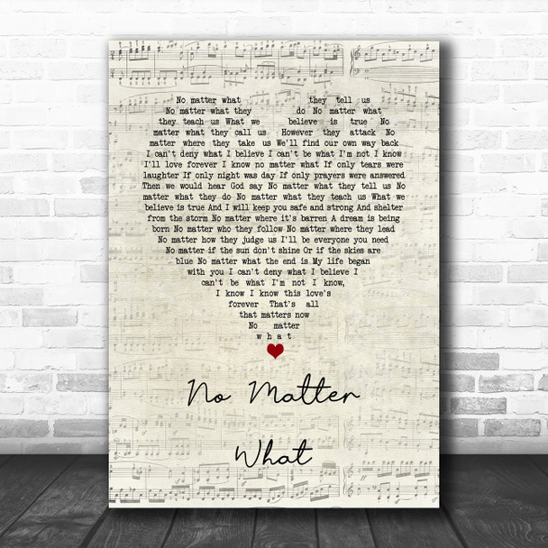 Boyzone No Matter What Script Heart Song Lyric Quote Music Print