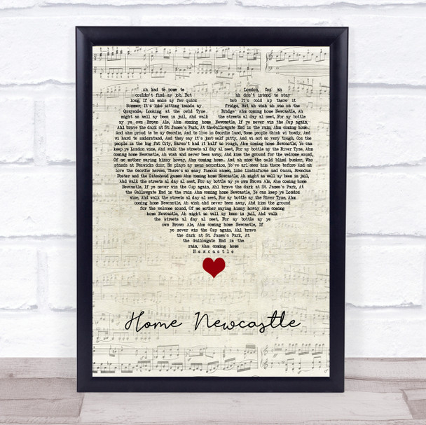 Busker Home Newcastle Script Heart Song Lyric Quote Music Print