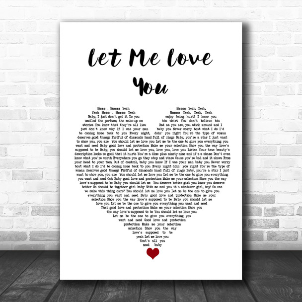 Mario Let Me Love You White Heart Song Lyric Quote Music Print