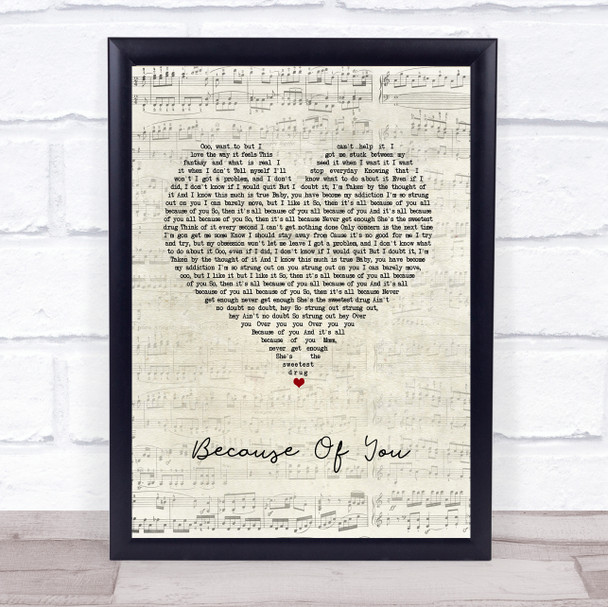 Ne-Yo Because Of You Script Heart Song Lyric Quote Music Print