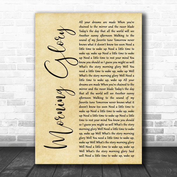 Oasis Morning Glory Rustic Script Song Lyric Quote Music Print