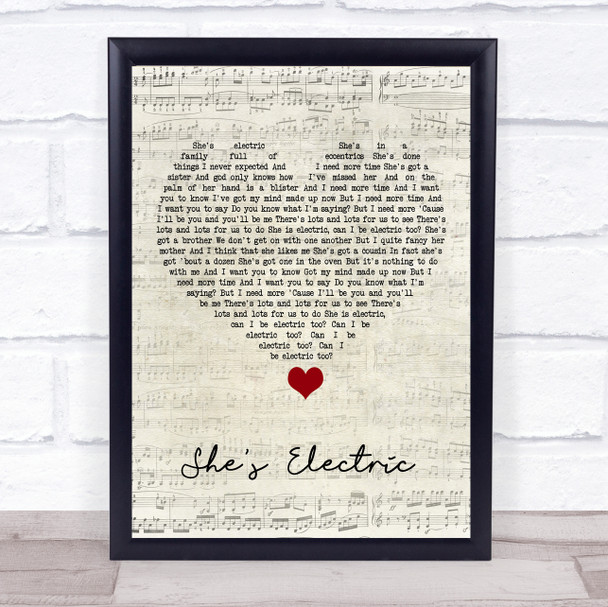 Oasis She's Electric Script Heart Song Lyric Quote Music Print