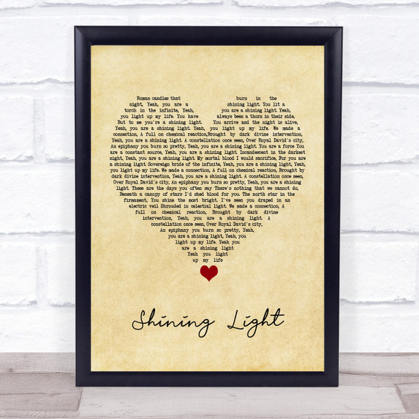 Ash Shining Light Vintage Heart Song Lyric Quote Music Print