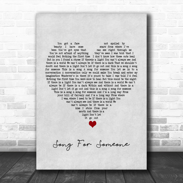 U2 Song For Someone Grey Heart Song Lyric Quote Music Print