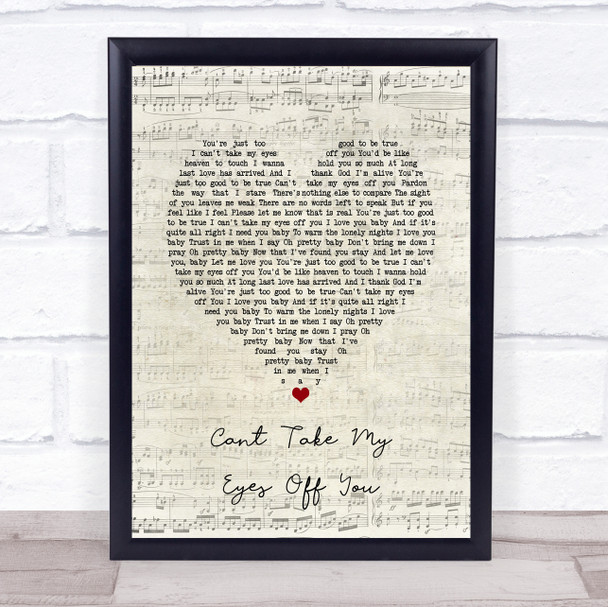 Cant Take My Eyes Off You Frankie Valli Script Heart Song Lyric Quote Music Print