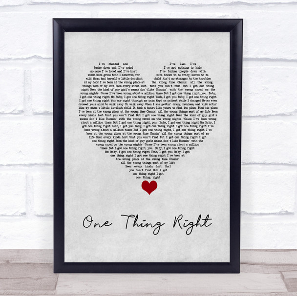 Marshmello & Kane Brown One Thing Right Grey Heart Song Lyric Quote Music Print