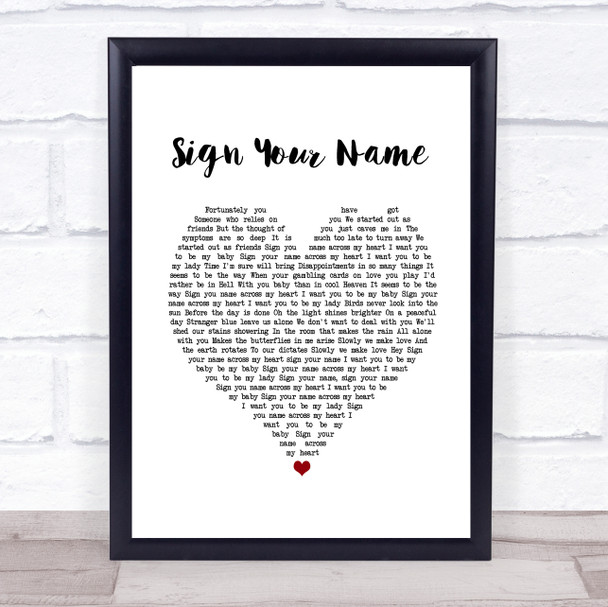 Terence Trent D'Arby Sign Your Name White Heart Song Lyric Quote Music Print