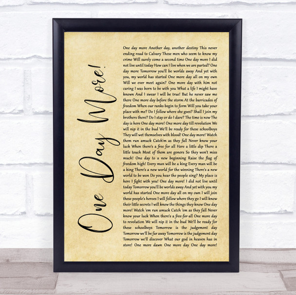 Les Miserables Cast One Day More Rustic Script Song Lyric Quote Music Print