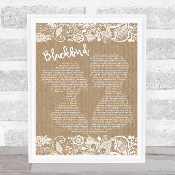 The Beatles Blackbird Burlap & Lace Song Lyric Music Wall Art Print